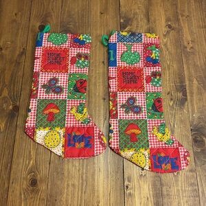 Vintage handcrafted Christmas stockings patchwork style material